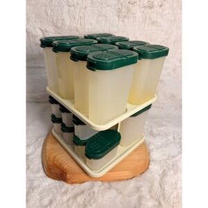 Vintage Tupperware Modular Mates Spice Carousel & 21 Shaker Set Green Cream